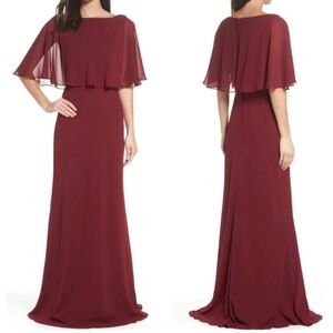 NWT La Femme Chiffon Gown special occasion maxi Garnet color Women’s Sz 8